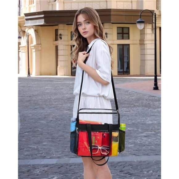 Clear Bag for Stadium Events 12x6x12, Clear Tote Bag with Reinforced Strap - Picture 3 of 7